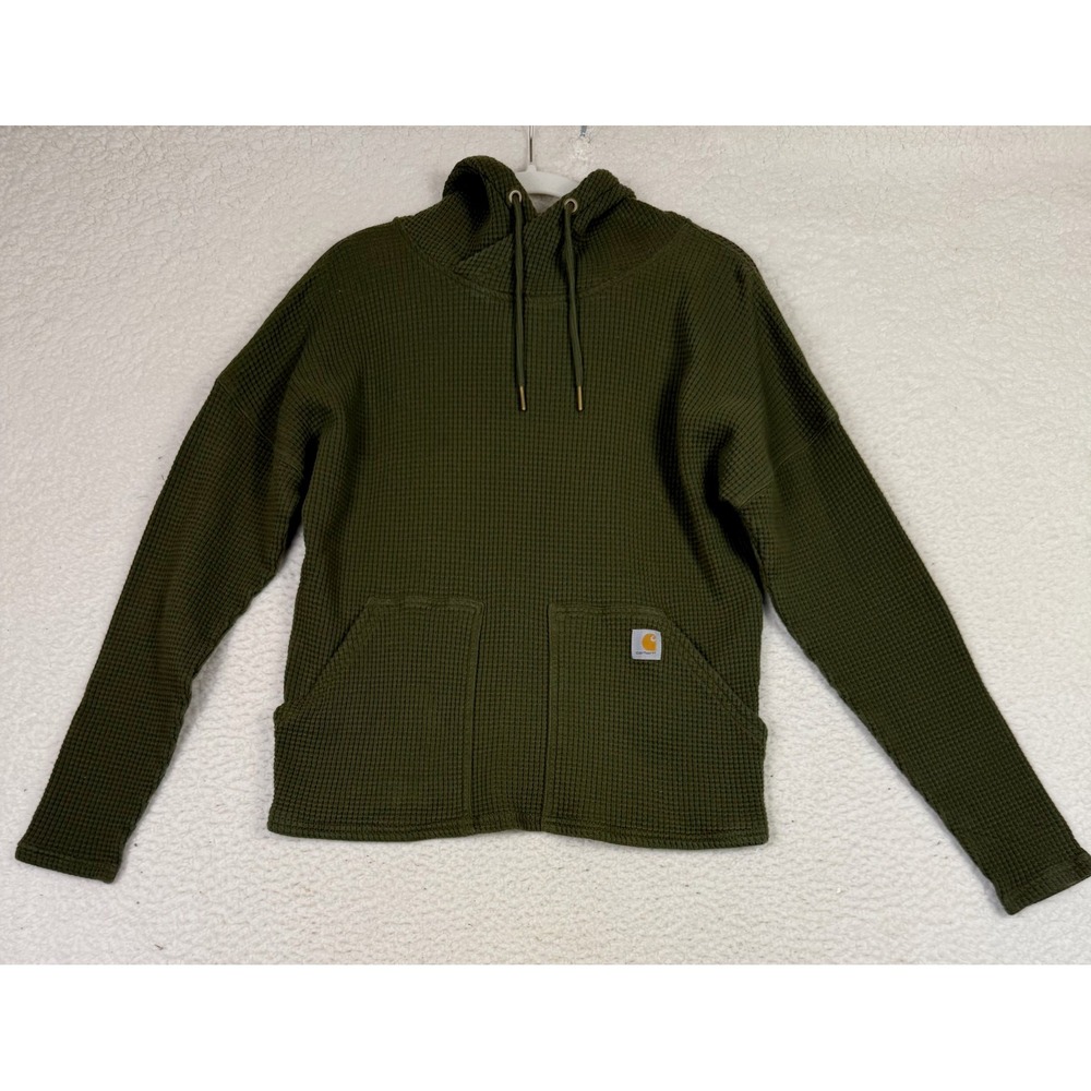 Carhartt Womens S Green Thermal Hoodie Waffle Knit Relaxed Fit Heavyweight